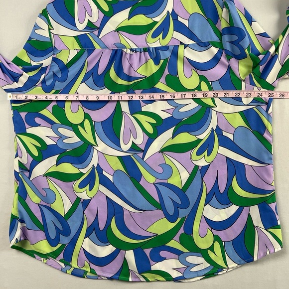 Belle Kim Gravel Blouse Womens Plus 1X Button Up V-neck Abstract Swirl Top - Picture 9 of 14